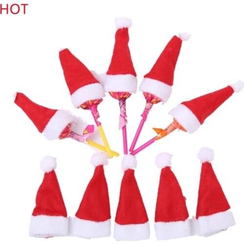 10/20/30Pc Mini Santa Claus Hat Christmas Xmas Holiday Lollipop Top Topper Cover for Festival Christmas Decoration For Home 2022