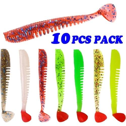 10pcs/lot Jigging Lure Soft Fishing Lures Red T Tail Larva Bait Artificial Silicone Sinking Fishing Swimbait 8cm 2.5g
