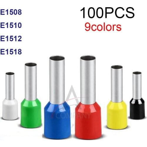 100pcs E1508 E1510 E1512 E1518 1.5mm2 INSULATED BOOTLACE FERRULE TERMINALS Connector Cord Pin End Crimp Terminal