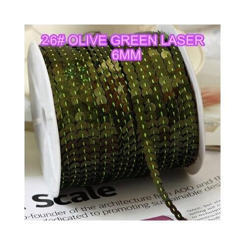 100 Yards 6mm Laser Bright Sequins Trim, Sold per Packet of 1 Roll(100 Yards)-26# olive green laser sequin ribbon