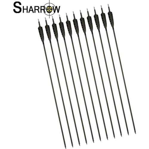 12pcs 31.5inch Spine 350 Archery Pure Carbon Arrow ID 6.2mm with 4 Inch Real Feather for Recurve/Compound Bow Hunting Shooting