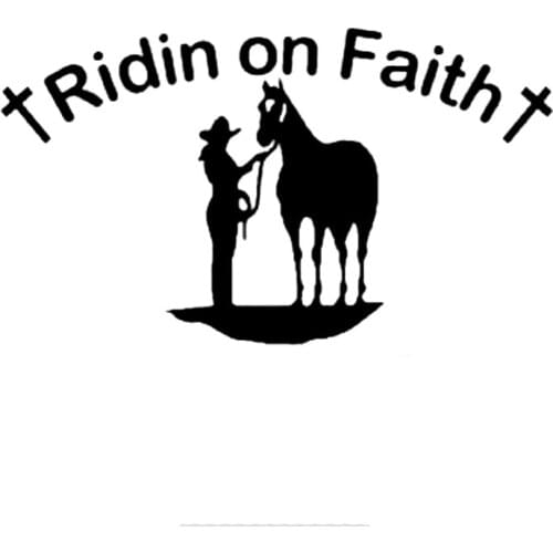 15.2CM*8.9CM Ridin on Faith Cowgirl and Horse Decal Car Sticker Motorcycle Decorating Stickers Black Sliver C8-1278