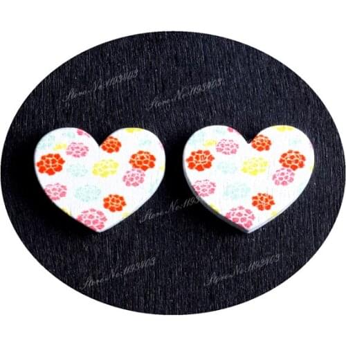 16mm Flowers Heart Shape Image Painted Wooded Laser Cut Cabochon to make Rings, Earrings, Bobby pin, pendant
