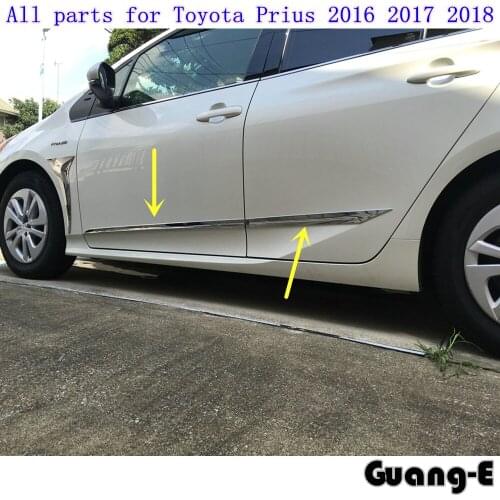 Car ABS Side Door Body Trim Stick Strip Stream Bumper Lamp Panel Moulding Hood 4pcs For Toyota Prius 2016 2017 2018