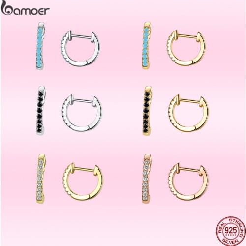 Bamoer 925 Sterling Silver Hot Wheels Earrings for Women Noble 14K Gold Plated Cubic Shiny Zircon Classic Wedding Jewelry GXE498