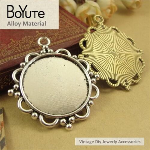 BoYuTe (20 Pieces/Lot) 30MM Cabochon Base Zinc Alloy Antique Bronze Silver Plated Blank Tray Bezel Pendants for Jewelry Making