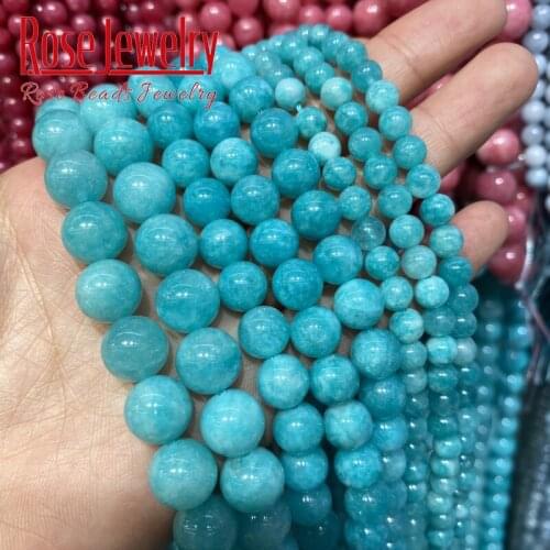 Natural Stone Beads Round Blue Chalcedony Jades Loose Spacer Beads For Jewelry Making DIY Bracelet Accessories 15'' 6/8/10/12mm