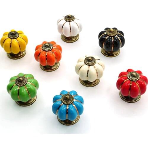 European 40mm Pumpkin Ceramic Handles Furniture Drawer Cabinet Handles Single Hole Kitchen Pull Handle with screws