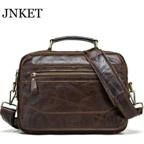JNKET New Retro Mens Cow Leather Shoulder Bag Leisure Sling Bag Crossbody Bags Large Capacity Messenger Bag
