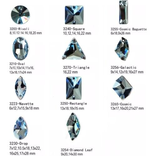 Crystal Different Shapes Sew on Rhinestones Aquamarine Sewing Strass Flat back Craft Garment Shoes Jewelry Diy Decoration