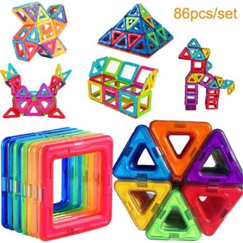 86PCS Magnetic Building Blocks Magnetic Designer Construction Set Triangle Square Bricks Magnet Toys for Children Gift
