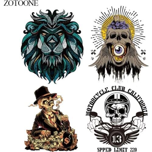 ZOTOONE Skull Patches Iron On Transfers For Clothing Heat Transfer Vinyl Punk Rock Lion Patch Sticker On Clothes DIY T-shirt E