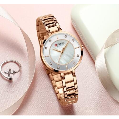 New Watches Women CURREN Fashion Luxury Rhinestone Dial Quartz Clock Waterproof Stainless Steel Band Wristwatch for Lwoman