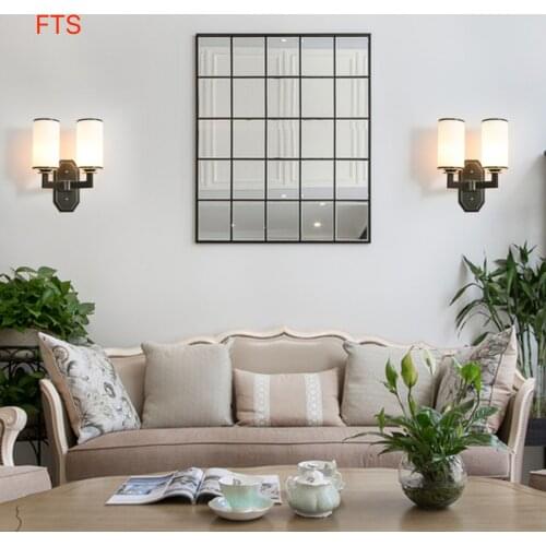 New Chinese style wall light all copper American living room TV wall bedroom bedside lamps simple Nordic staircase wall lamp