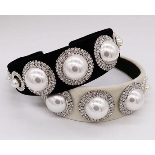 Charm Pearl Metal Sunflower Baroque Headband Crystal Crown Wide Hairband Wedding Vintage Hair Accessories For Women Hair Jewelry