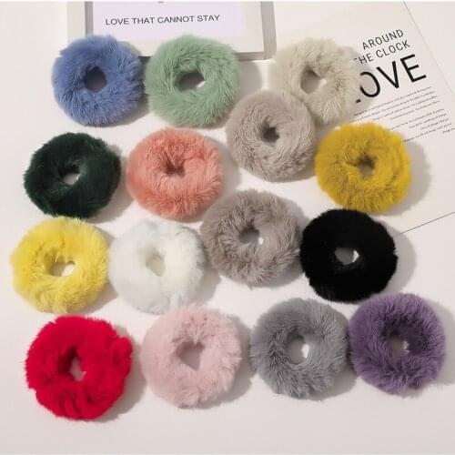 Fashion Girls Elastic Faux Fur Scrunchies Hair Rope Ponytail Holder Elastic Plush Hair Ring Hair Accessories Fluffy Rubber Band
