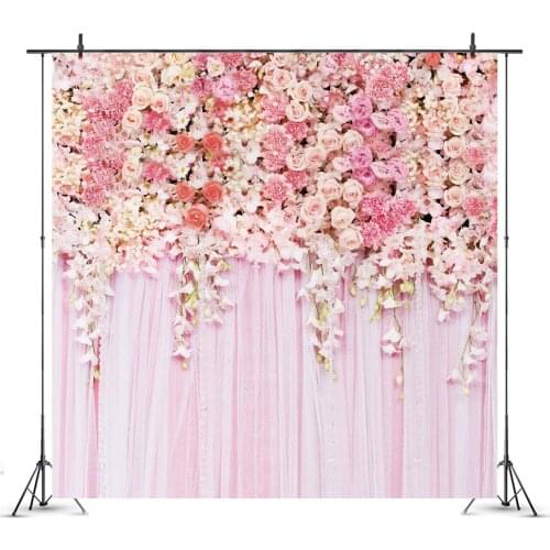 Romantic Gradient Pink Flowers Wall Party Backdrops Posters Wedding Kids Birthday Party Decoration Photography Background Props