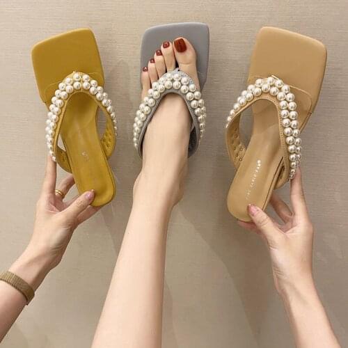 Roman Sandals Womens Summer 2021 New Flip-Toe Pearl Gentle Lace-up Shoes for Students with Skirt