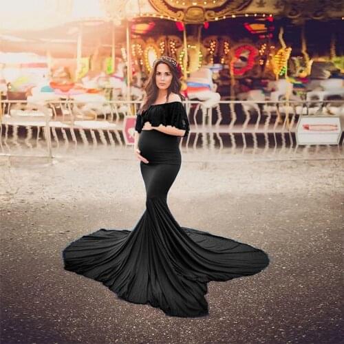 Sexy Shoulderless Maternity Photography Props Dresses Lace Long Pregnancy Dress Maxi Gown For Pregnant Women Photo Shoot Clothes