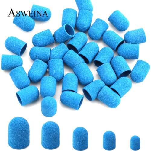 5pcs Blue Sanding Caps Multi-size Plastic Sand Block Electric Manicure Pedicure Tools Polishing Foot Care Accessories