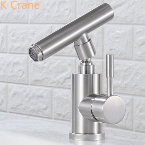 Stainless Steel Basin Faucets Bathroom Hot Cold Mixer Tap One Hole Single Handle Deck Mounted Grifo 360 Degree Swivel Torneiras