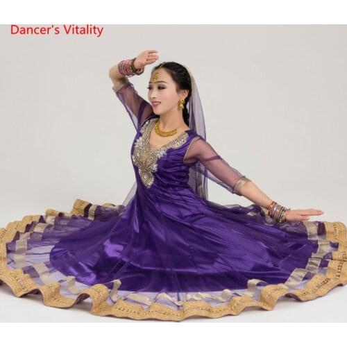 Rhinestone Large Pendulum Dress Belly Dance Suit 3pcs Dress&Pants&Veil Women Belly Dance India Dance Clothing Performance Wears