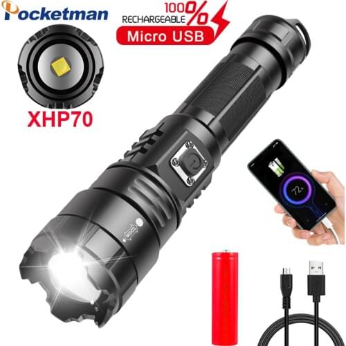 High Power 80000LM XHP70 LED Flashlight USB Rechargeable Torch Lanterna Outdoor Camping Light IPX4 Waterproof Ultra Bright Torch