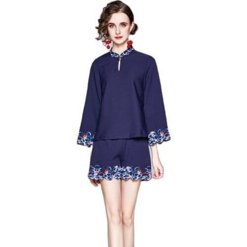 Harajuku Hoodies Embroidery Flare Sleeve Loose Women Sweatshirt Truien Dames Vintage Elegant Casual Tops+Wide-leg Shorts Set