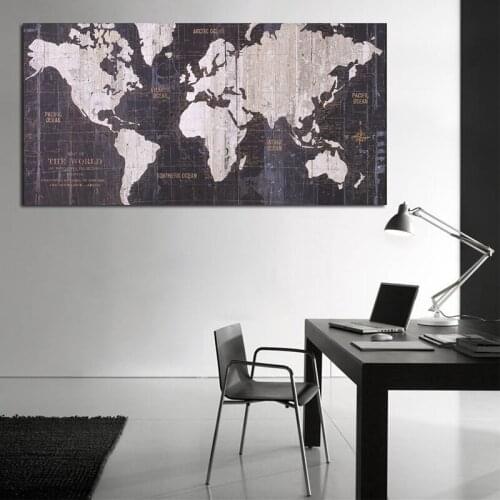 Vintage HD WORLD MAP Canvas Painting Printing Poster Wall Pictures For Living Room Black Map Decorative Art Home Decor(No Frame)