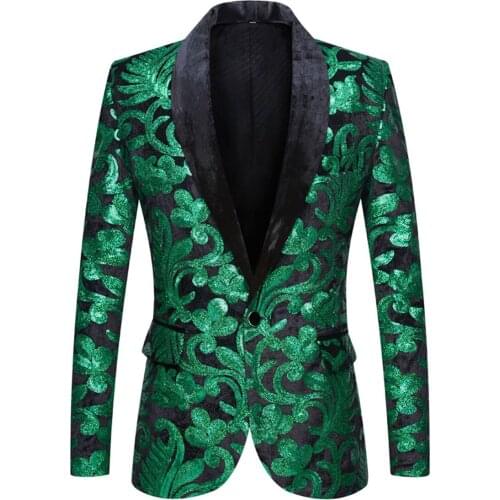 Green Sequins Mens Blazer Casual Velvet Slim One Button Jacket Wedding Performance Singer Blazers Night Club Stage Costume Homme