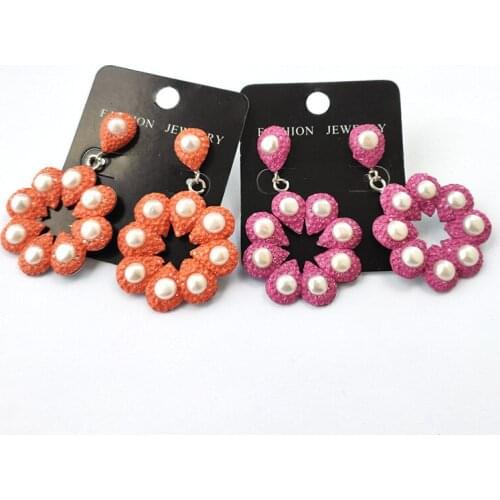 1 Pair Multicolour Crystal Pave Dangle earrings,fashion Handmade Flower shape Women jewelry drop pearl earring ER866