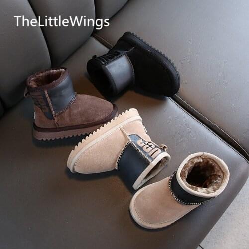 Snow Boots Girl 2020 New Warm Shoe Boots genuine leather suede Korean Edition Grinded Boys Student Boots 4-15 Years Old