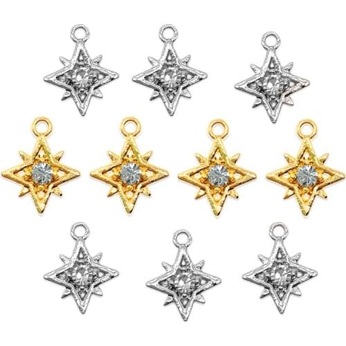 10Pcs/lot Gold Sliver Color Shiny Rhinestone Crystal Stars Alloy Charms Pendant For Necklace Handmade DIY Jewelry Accessories