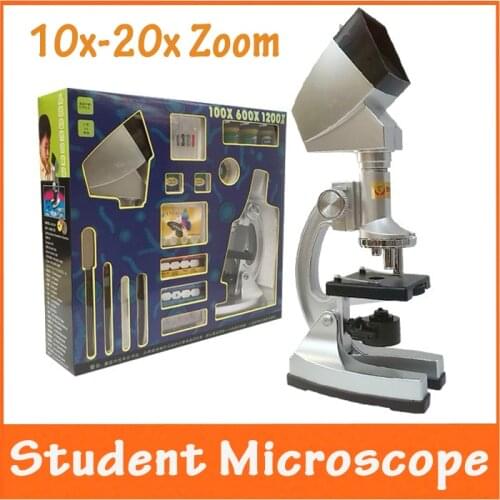 10X-20X Zoom Christmas Gift Illuminated Educational Children Toy Kids 1200X Microscope with Projector & Light Lamp for Students