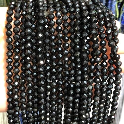 2/3/4mm Natural Faceted Black Obsidian Stone Bead Loose Spacer Tiny Beads For Jewelry Making Diy Accessories Necklace Bracelets