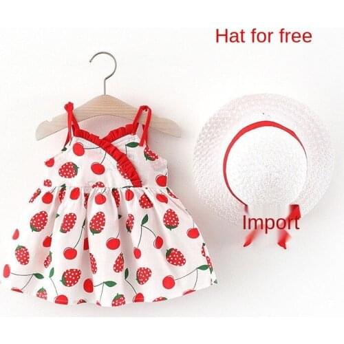 2021 Fashion Baby Girls Clothes Childrens Skirt Girl Cotton Dress with Hats 0-1-2-3-4 Toddler Sling Skirt Baby Beach Girl Dress