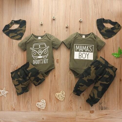 Pudcoco Fast Shipping 0-18M New 3 Pcs Baby Boy Summer Set Print Letter Short Sleeve Romper Top Camouflage Print Pants