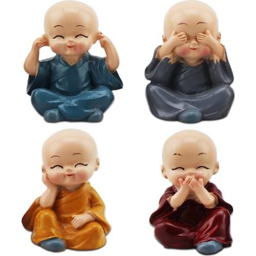 4Pcs Lovely Resin Statues Monks Creative Crafts Home Decoration Auto Accessories Wholesales