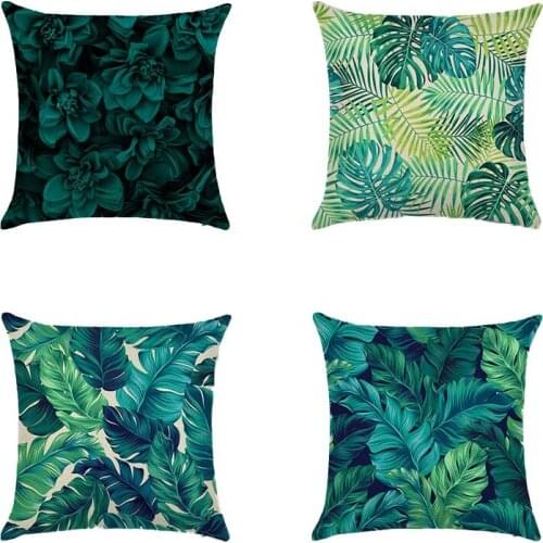 4PCS Green Leaf Cushion Cover Pillowcase Home Decorative Sofa Square Pillow Cover Bedroom Car Decor 45X45cm
