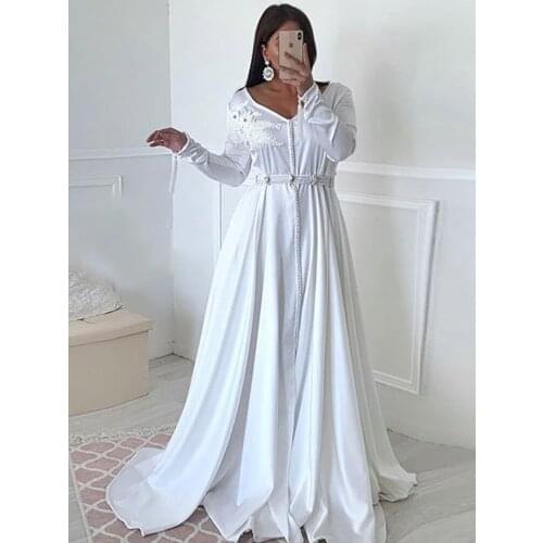 Blanc caftan marocain robes de soirée formelles avec manches longues bal Occasion spéciale robes dentelle Appliques mère robe 20
