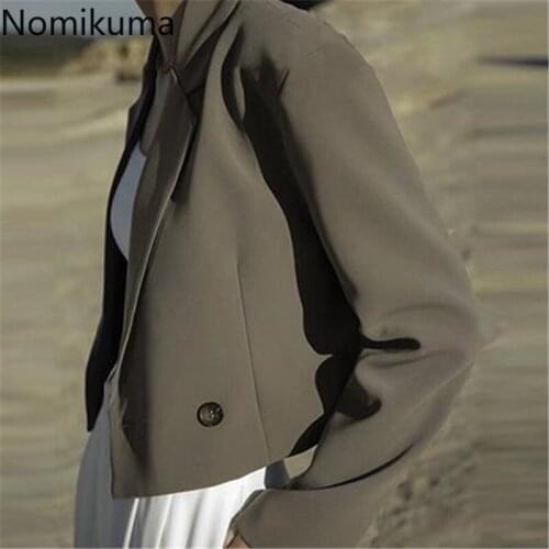 Nomikuma Fashion Blazer Women New Arrival Notched Collar Short Suit Double Breasted Long Sleeve Casual Jackets Korean Style