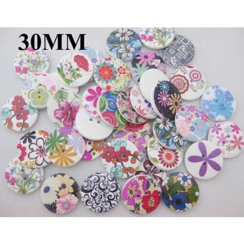 WBNKNL 30MM large buttons mixed Patterns Flower 50pcs 2 holes sewing notions Round wood button