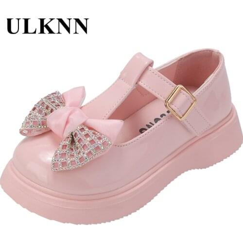 Kids Mary Jane Princess Shoes Childrens Pink Leather Bow Soft Out Door Shoes Students School Falts For Infant Size 26-36