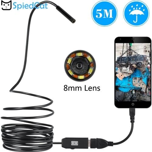 SPIED CAT Mini 8mm Lens 6LED Android USB Endoscope 5M soft Cable Snake Car Repair Pipe Inspection Android USB Borescope Camera