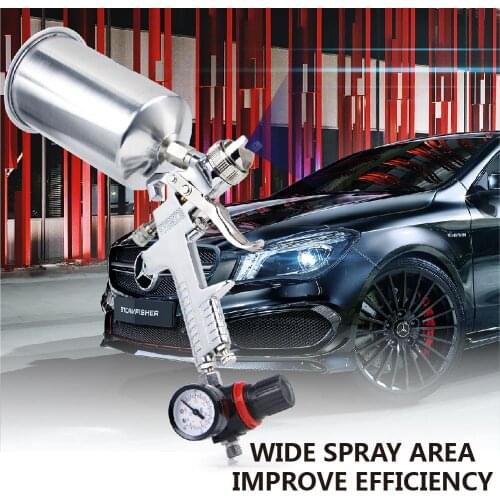 2.5mm HVLP Gravity Feed SPRAY GUN Kit w/Regulator Auto Paint Primer Metal Flake Power Tool & 1L Stainless Steel Fluid Cup