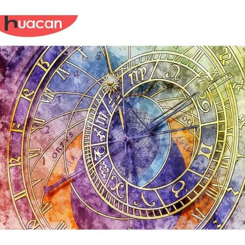 HUACAN Diamond Painting New Landscape Diamond Embroidery Cross Stitch Clock Rhinestones Full Mosaic Decortion