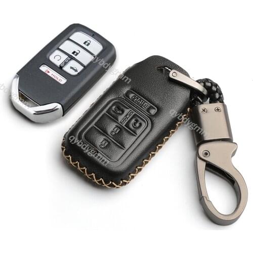 Leather Car Key Fob Protect Skin Cover Case Auto Accessories Holder For Honda Pilot Accord Civic CRV Freed 5 Buttons 2018-2021