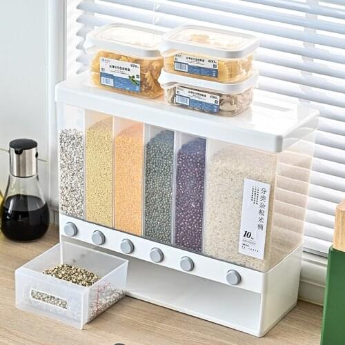 Kitchen Storage Box Plastic Food Container Wall Mounted Press Cereals Dispenser Sealed Can Jars For Bulk Cereals Transparent Box