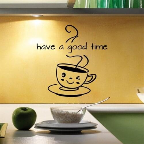 Cute coffee cup wall sticker living room kitchen coffee shop home decor decal have a good time stickers removable wallpaper