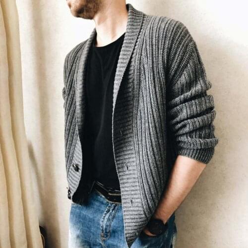 Male Men Men Lapel Ribbed Slim Cardigan Coat 6 Colors Cardigan Coat Solid Color for Vacation